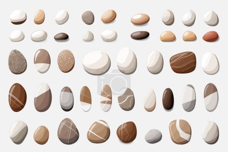 Téléchargez les illustrations : Seashore Pebbles ensemble vecteur plat minimaliste illustration isolée - en licence libre de droit
