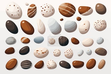 Téléchargez les illustrations : Seashore Pebbles ensemble vecteur plat minimaliste illustration isolée - en licence libre de droit