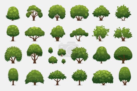 Téléchargez les illustrations : Jeu de buissons vecteur plat minimaliste illustration isolée - en licence libre de droit
