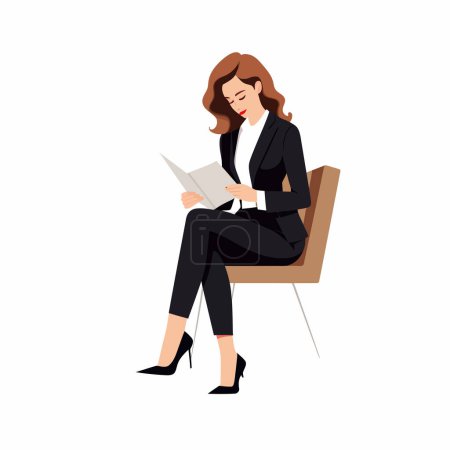 Illustration for Woman in business suit reading book vector flat isolated illustration - Royalty Free Image