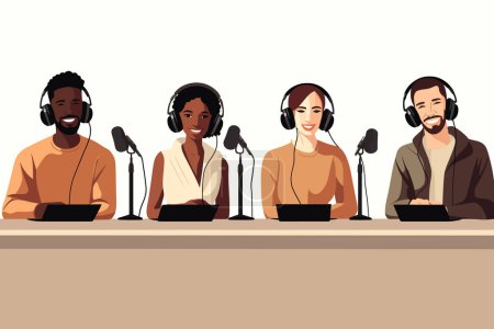 Illustration for Four people podcast vector flat minimalistic isolated illustration - Royalty Free Image