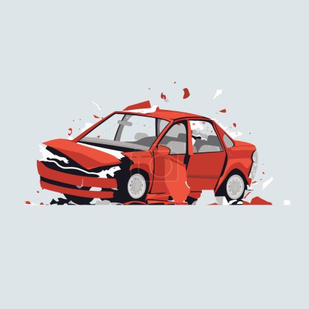 crashed destroyed generic car vector flat isolated illustration