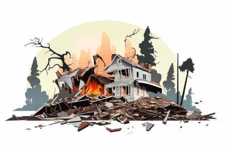 Ilustración de Destruido casa demolido edificio vector plano aislado ilustración - Imagen libre de derechos