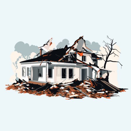 Téléchargez les illustrations : Maison détruite bâtiment démoli vecteur plat isolé illustration - en licence libre de droit