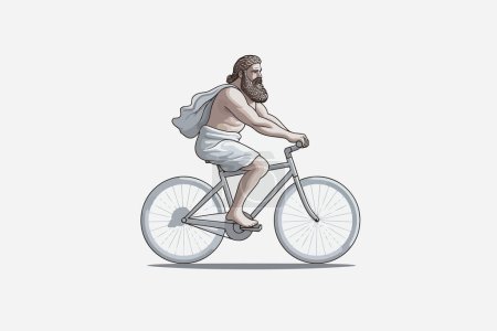 Illustration for Ancient stone greek statue riding bycicle vector isolated illustration - Royalty Free Image