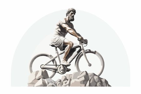 ancient stone greek statue riding bycicle vector isolated illustration