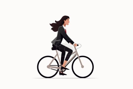 Illustration for Woman in business suit riding bycicle vector isolated illustration - Royalty Free Image