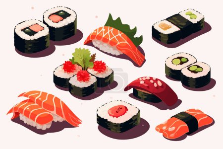 Téléchargez les illustrations : Sushi vecteur plat minimaliste actif isolé illustration - en licence libre de droit