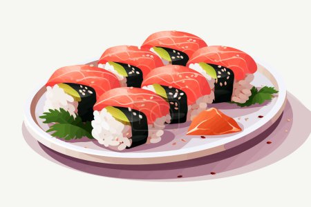 Téléchargez les illustrations : Sushi vecteur plat minimaliste actif isolé illustration - en licence libre de droit