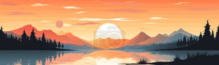Illustration for Sunrise lake vector flat minimalistic isolated illustration - Royalty Free Image