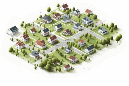 top view aerial shot of village vector flat isolated illustration
