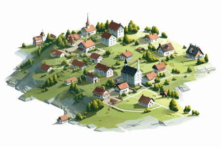 top view aerial shot of village vector flat isolated illustration