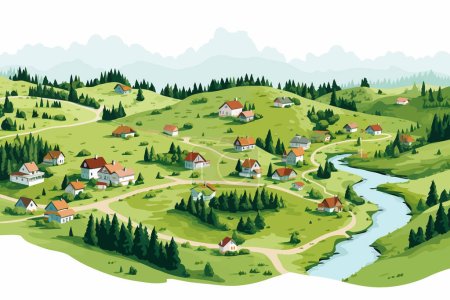 Illustration for Top view dron shot of village vector flat isolated illustration - Royalty Free Image