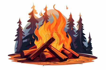 Téléchargez les illustrations : Vecteur de feu de camp plat minimaliste illustration isolée - en licence libre de droit