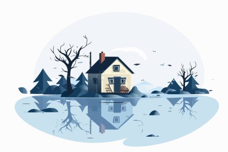 Téléchargez les illustrations : Inondation Vecteur de catastrophe plat minimaliste illustration isolée - en licence libre de droit