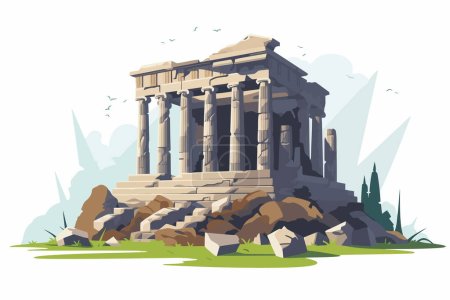 Téléchargez les illustrations : Ancien temple ruine vecteur plat minimaliste illustration isolée - en licence libre de droit