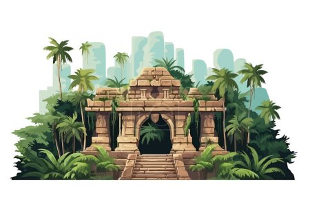 Ilustración de Antigua ruina del templo en la selva vector plana ilustración aislada - Imagen libre de derechos