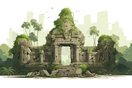 ancient temple ruin in forest vector flat isolated illustration