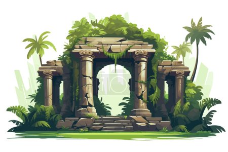 Ilustración de Antigua ruina del templo en la selva vector plana ilustración aislada - Imagen libre de derechos