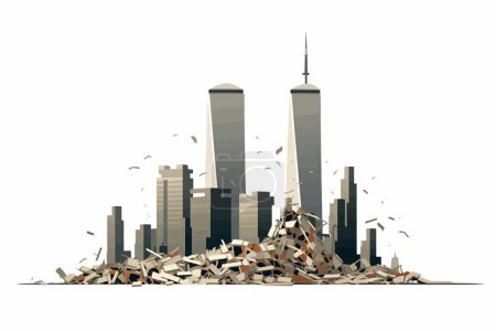 Ilustración de Rascacielos en ruinas conjunto vector plano ilustración aislada minimalista - Imagen libre de derechos