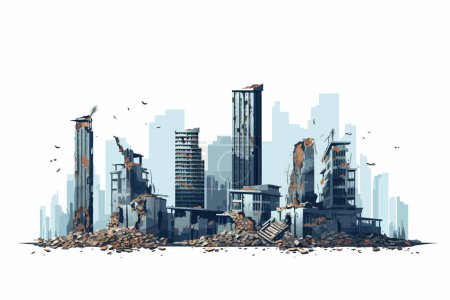 zerstörte Wolkenkratzer setzen Vektor flach minimalistische isolierte Illustration
