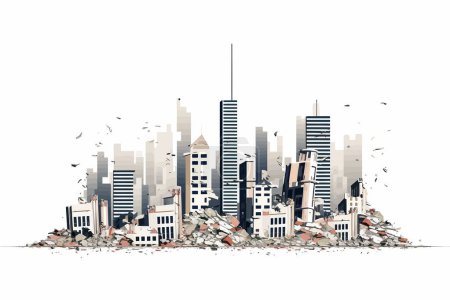 Ilustración de Rascacielos en ruinas conjunto vector plano ilustración aislada minimalista - Imagen libre de derechos