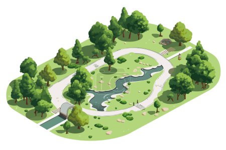 top view aerial shot of park vector flat isolated illustration