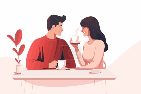 Téléchargez les illustrations : Couple boire du café vecteur plat minimaliste illustration isolée - en licence libre de droit