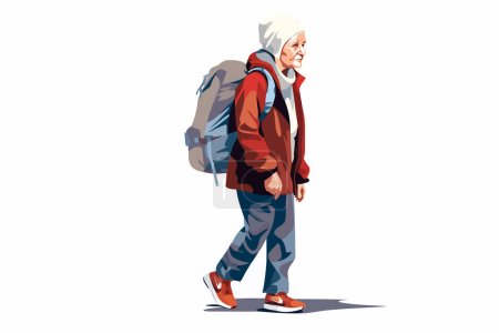 Illustration for Old woman with backpack vector flat isolated vector style illustration - Royalty Free Image