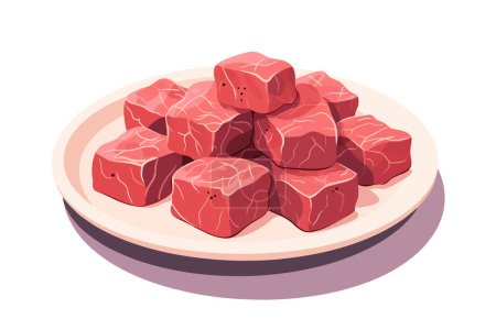 Téléchargez les illustrations : Viande cubes de bœuf sur plaque vecteur plat isolé vecteur style illustration - en licence libre de droit