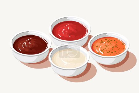 Téléchargez les illustrations : Sauces dans des bols vecteur plat minimaliste isolé vecteur style illustration - en licence libre de droit