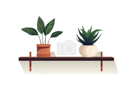 Téléchargez les illustrations : Étagère avec plante dans un vecteur en pot illustration de style vectoriel isolé plat - en licence libre de droit