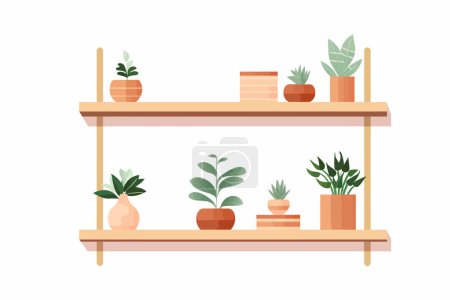Téléchargez les illustrations : Étagère avec plante dans un vecteur en pot illustration de style vectoriel isolé plat - en licence libre de droit