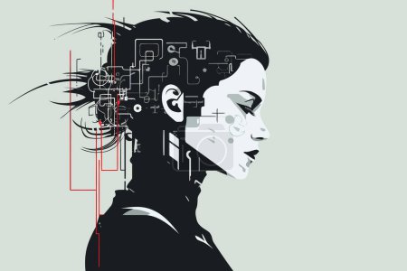 cyberpunk style woman vector flat minimalistic isolated vector style illustration