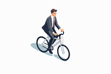 Illustration for Man in business suit riding bike set isometric isolated vector style illustration - Royalty Free Image