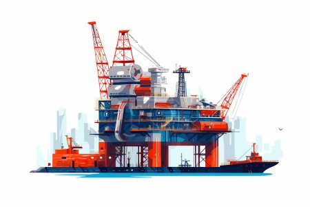 Téléchargez les illustrations : Plate-forme pétrolière offshore vecteur plat minimaliste isolé vecteur style illustration - en licence libre de droit