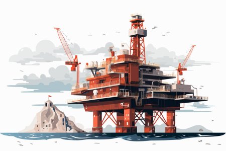 Téléchargez les illustrations : Plate-forme pétrolière offshore vecteur plat minimaliste isolé vecteur style illustration - en licence libre de droit