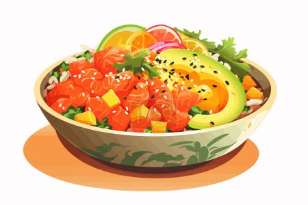 Illustration for Hawaiian poke bowl with tuna salmon shrimp with isolated vector style illustration - Royalty Free Image
