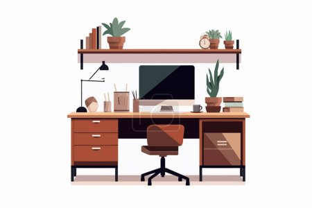 Illustration for Computer table isolated vector style illustration - Royalty Free Image