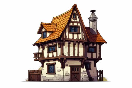 Téléchargez les illustrations : Maison médiévale illustration de style vectoriel isolé - en licence libre de droit