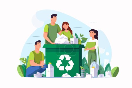 Illustration for Eco-Friendly Lifestyle Family Sorting Recycling at Ho isolated vector style illustration - Royalty Free Image