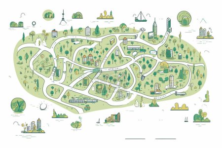 Handgezeichnete Karte einer nachhaltigen Stadt isolierte Vektorgrafik