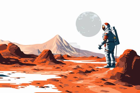 Ilustración de Astronauta Descubriendo un Nuevo Planeta Extraterrestre aislado ilustración de estilo vectorial - Imagen libre de derechos