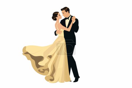 Téléchargez les illustrations : Élégant couple des années 1930 dansant sur une illustration de style vectoriel isolé au gramophone - en licence libre de droit