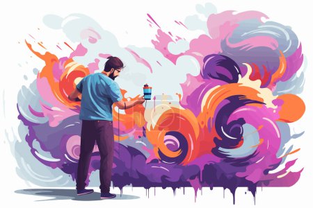 Illustration for Graffiti Artist Painting a Colorful Mural isolated vector style illustration - Royalty Free Image