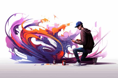 Illustration for Graffiti Artist Painting a Colorful Mural isolated vector style illustration - Royalty Free Image