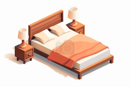 Illustration for Bed and Nightstands isolated vector style illustration - Royalty Free Image