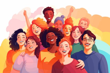 Illustration for Inclusive group of happy people isolated vector style illustration - Royalty Free Image