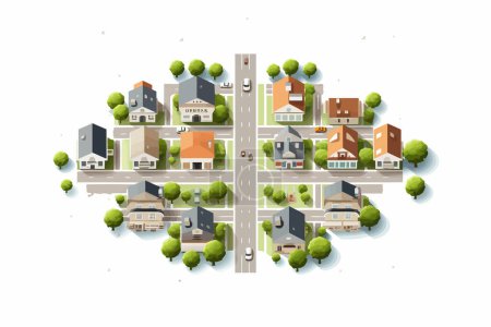 Illustration for Top view aerial shot of city isolated vector style illustration - Royalty Free Image
