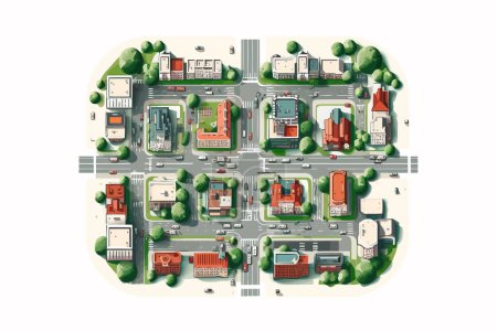 Illustration for Top view aerial shot of city isolated vector style illustration - Royalty Free Image
